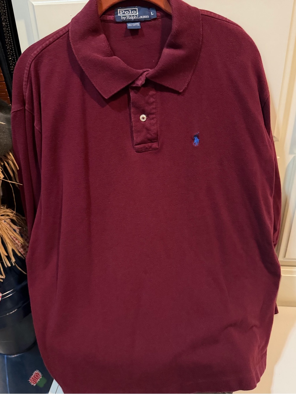 Polo by Ralph Lauren Men's Burgundy Long-Sleeve Polo Shirt Sz large